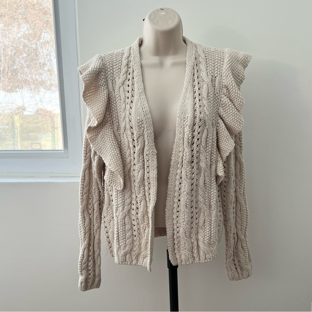 Universal Thread Women's Ruffled Knit‎ Sweater Cardigan - Beige Size S